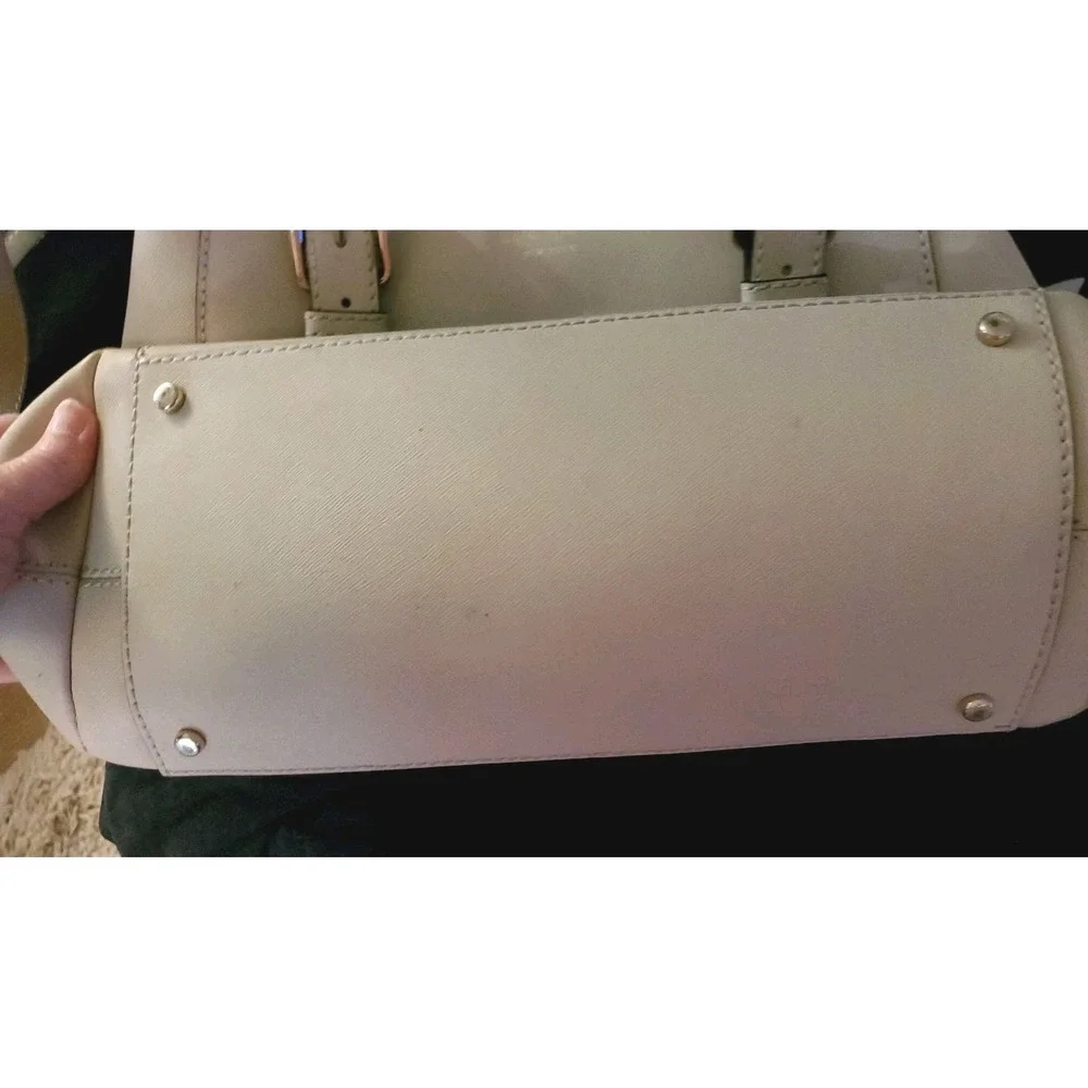 Kate Spade Ivory Beige Saffiano Leather Satchel Purse Handbag With Strap Handles